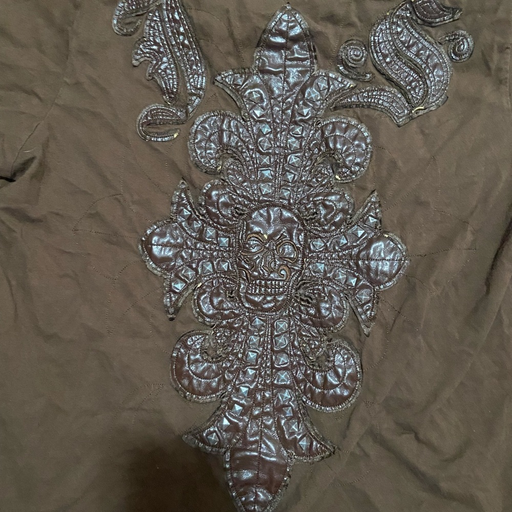 J steger mens skull rocker stud leather v neck large